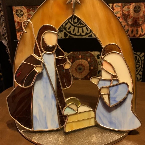 Art Vintage Stained Glass Nativity Holy Family Religious Decor Holiday Christmas Poshmark